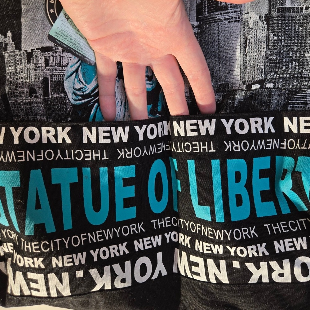Robin Ruth New York Statue of Liberty Canvas Tote Bag Black Teal NYC Skyline - Picture 5 of 10